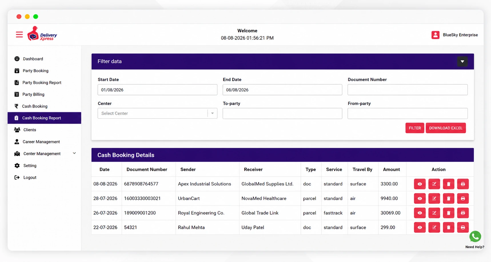 Case Booking & Shipment Management – DeliveryXpress workflow for walk-in and one-time shipments without registered client accounts