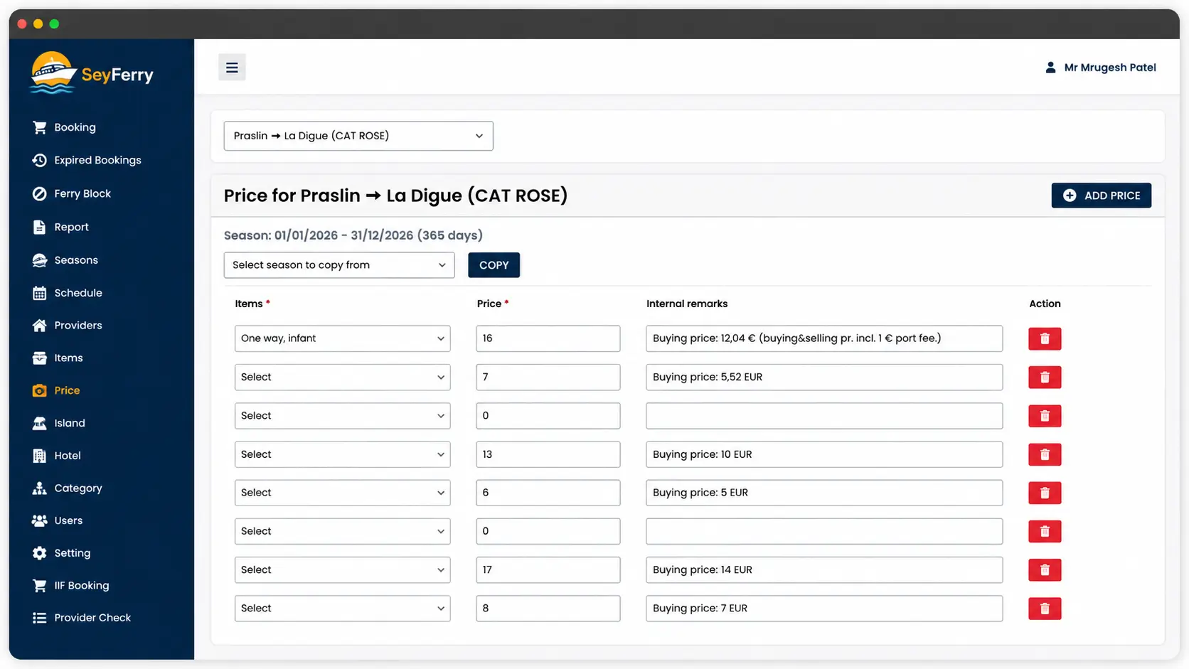 Dynamic pricing management system for ferry ticket booking platform