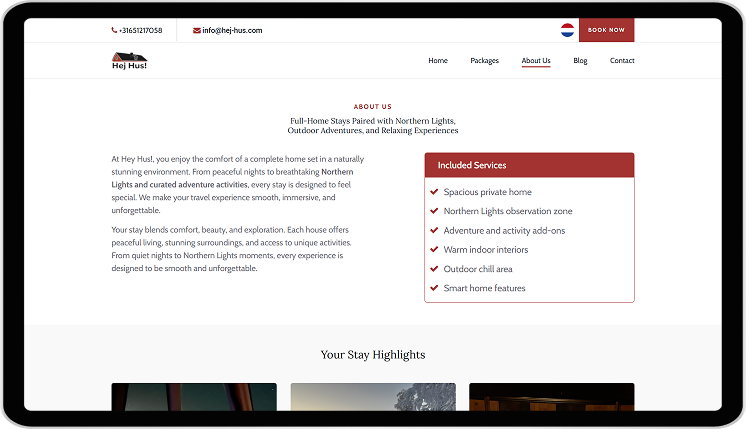Hotel booking page with online reservation and availability calendar