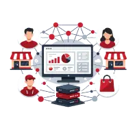 Multi-store and multi-vendor ecommerce platform illustration
