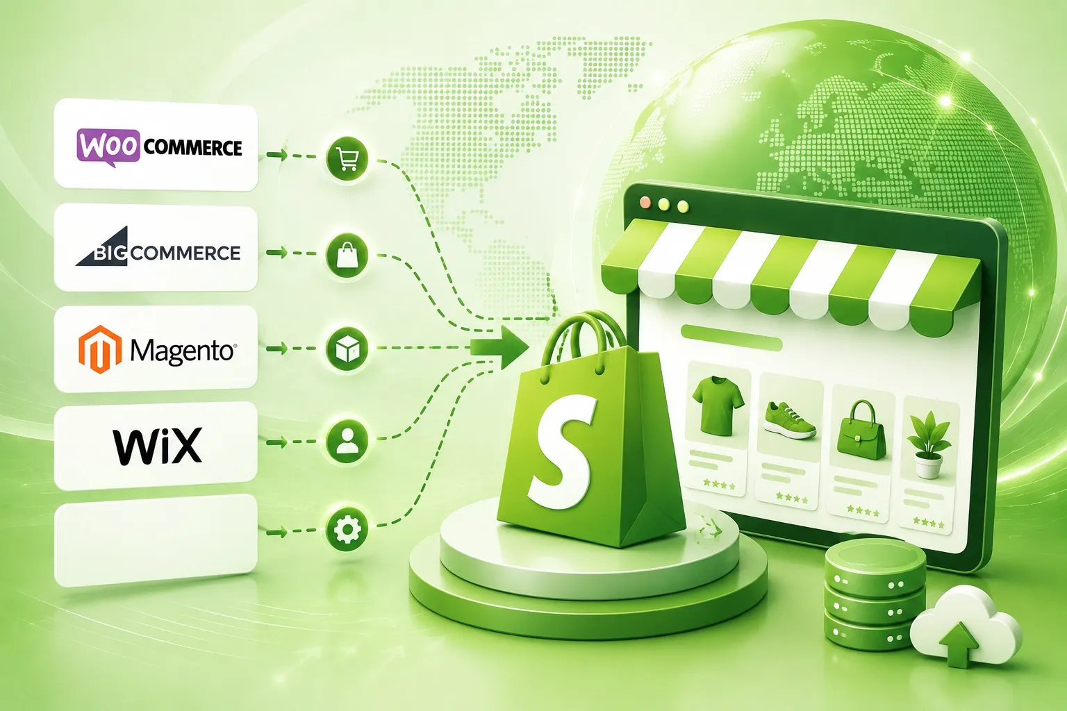 Shopify Store Migration Services – Seamlessly migrate your store from WooCommerce, Magento, BigCommerce or Wix to Shopify with zero data loss